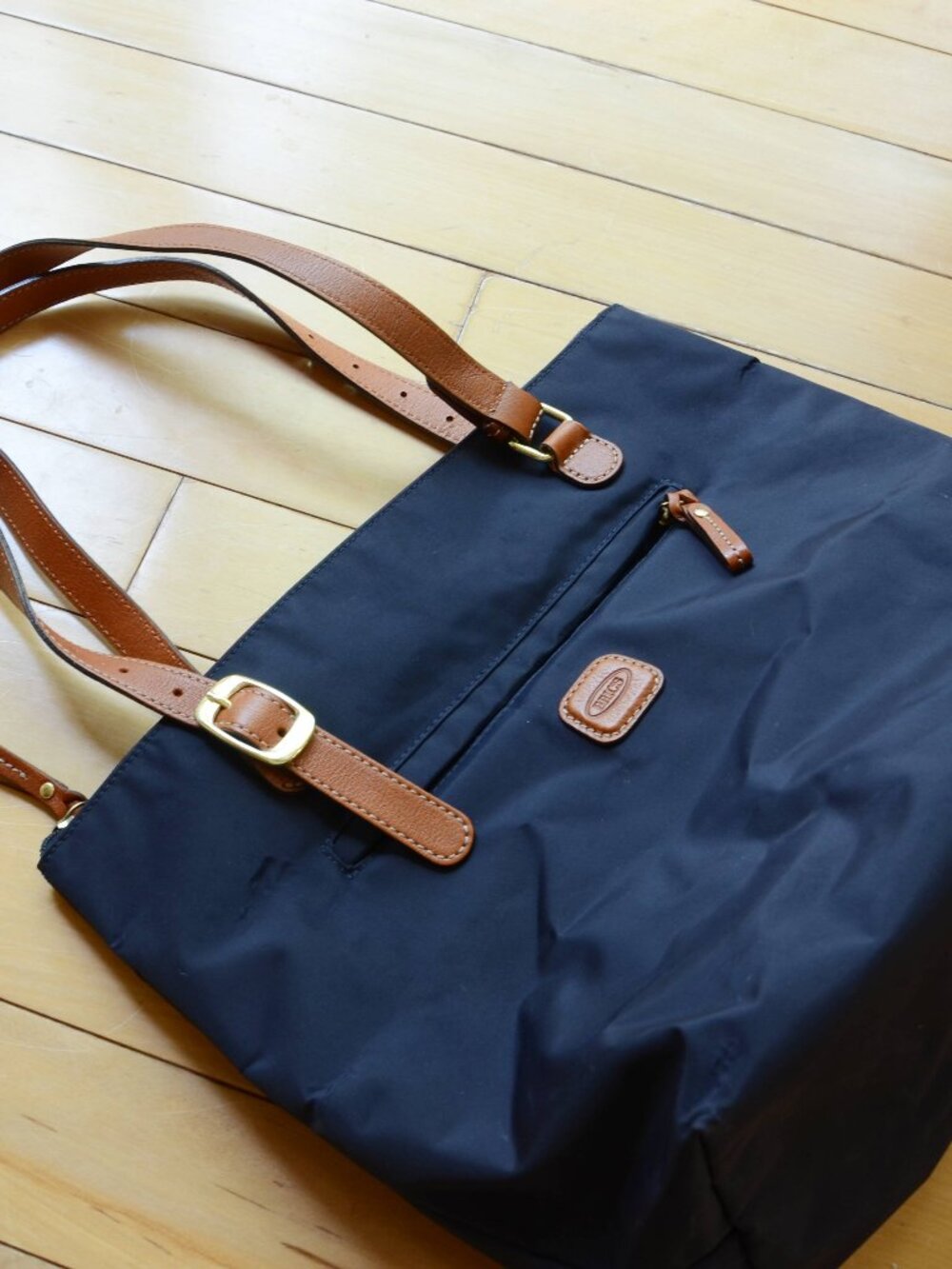 Black Bric's X-Bag Tote With Tan Leather Straps & Trim